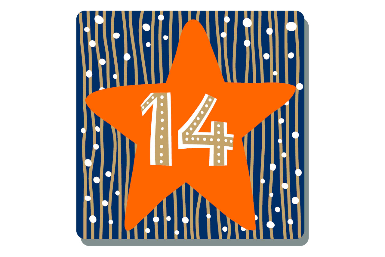 Illustrierte Zahl Eins auf weihnachtlichem Hintergrund