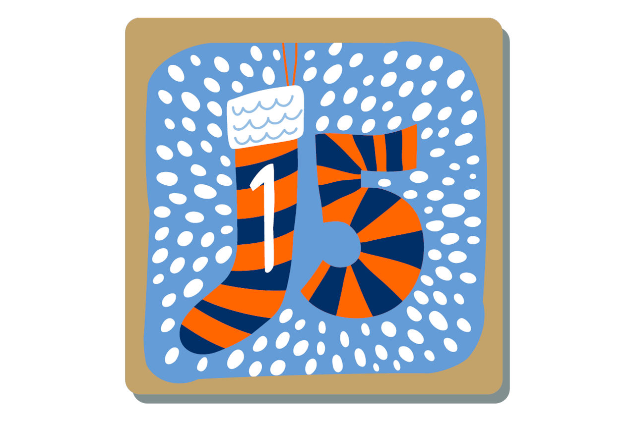 Illustrierte Zahl Eins auf weihnachtlichem Hintergrund