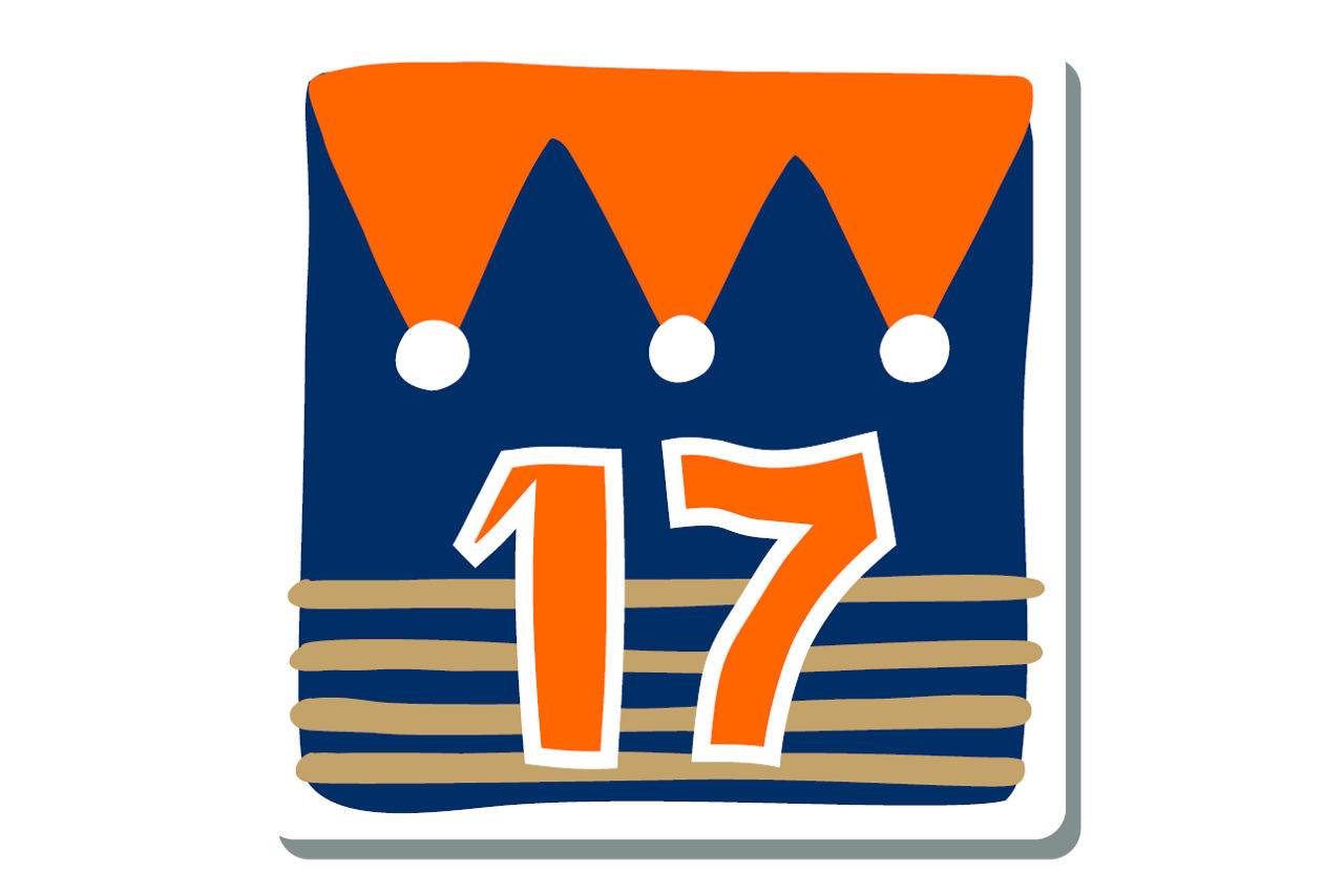 Illustrierte Zahl Eins auf weihnachtlichem Hintergrund