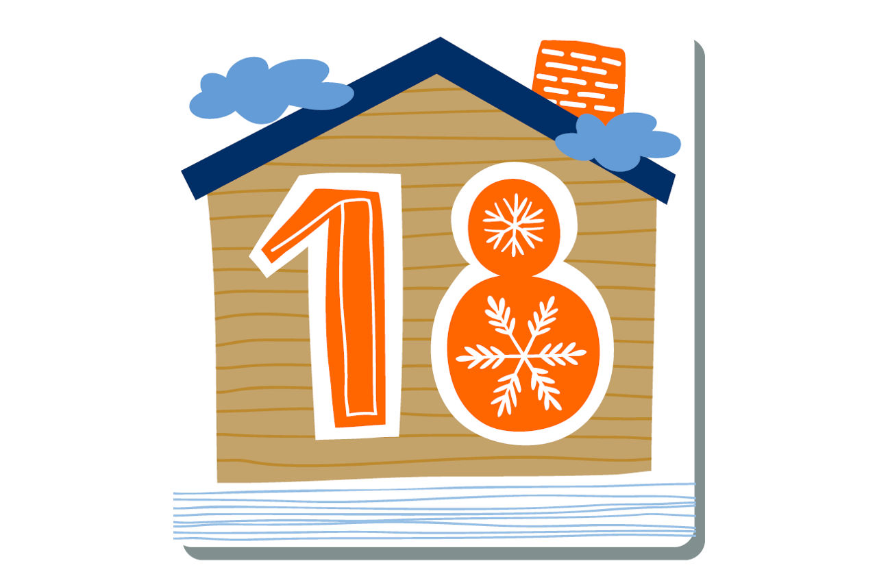 Illustrierte Zahl Eins auf weihnachtlichem Hintergrund