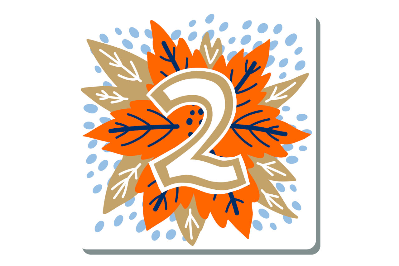 Illustrierte Zahl Eins auf weihnachtlichem Hintergrund