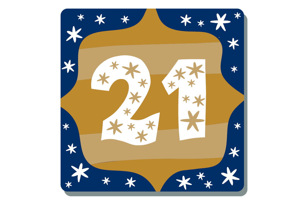 Illustrierte Zahl Eins auf weihnachtlichem Hintergrund