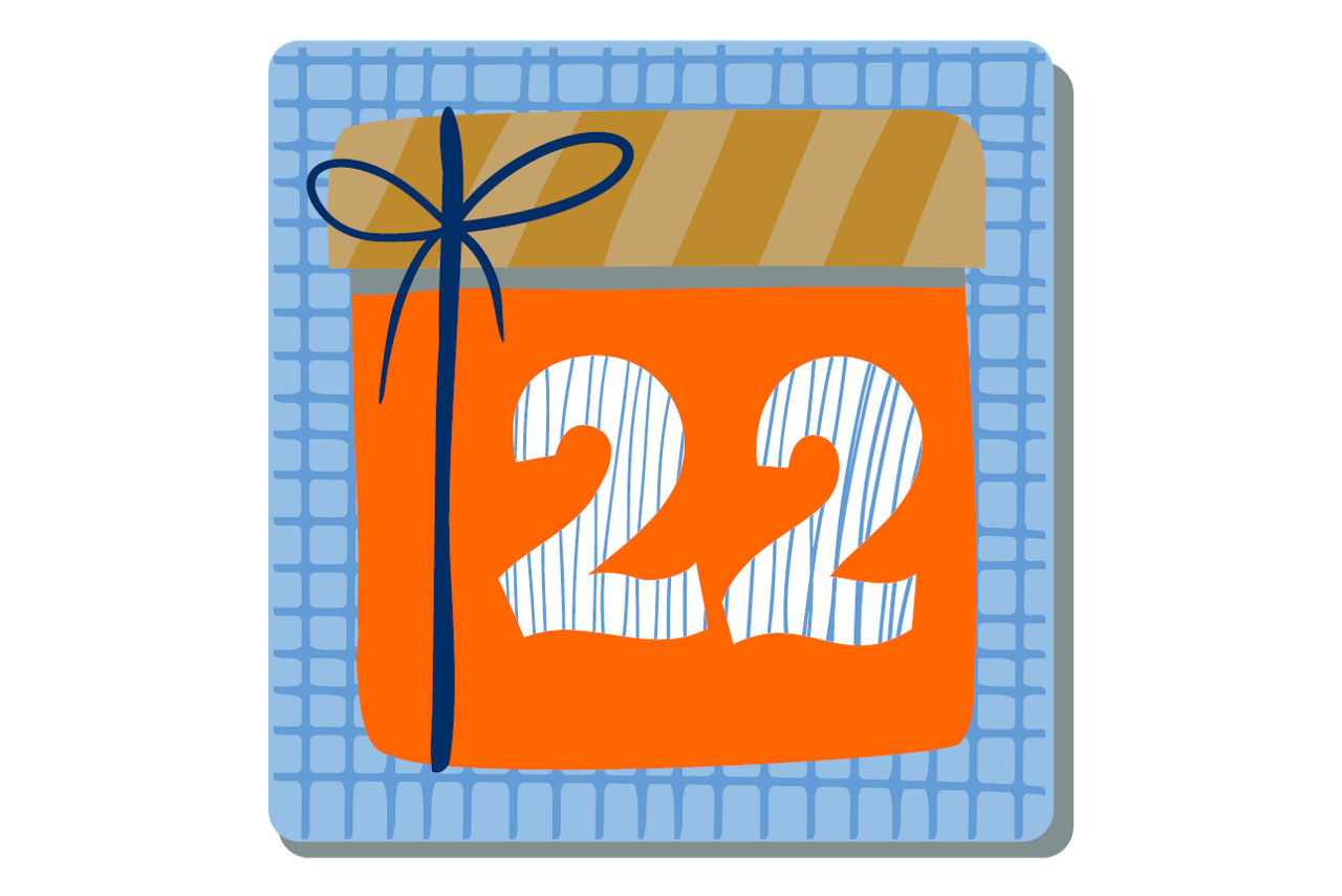 Illustrierte Zahl Eins auf weihnachtlichem Hintergrund