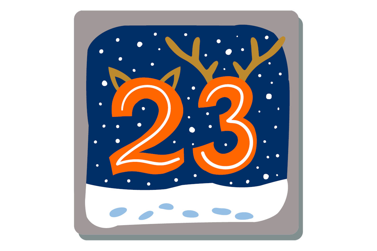 Illustrierte Zahl Eins auf weihnachtlichem Hintergrund