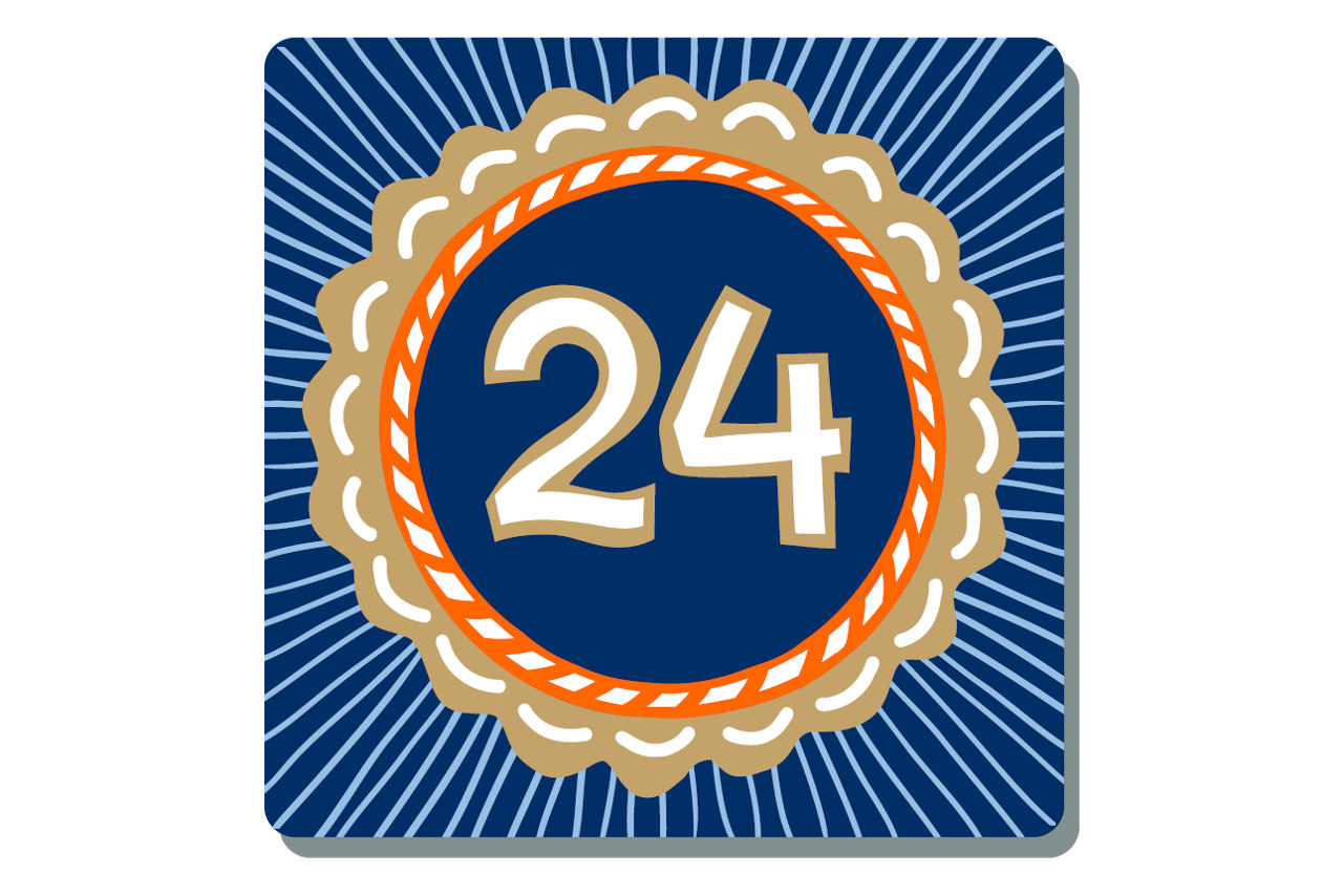 Illustrierte Zahl Eins auf weihnachtlichem Hintergrund