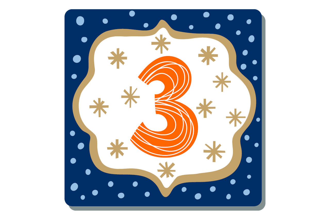 Illustrierte Zahl Eins auf weihnachtlichem Hintergrund