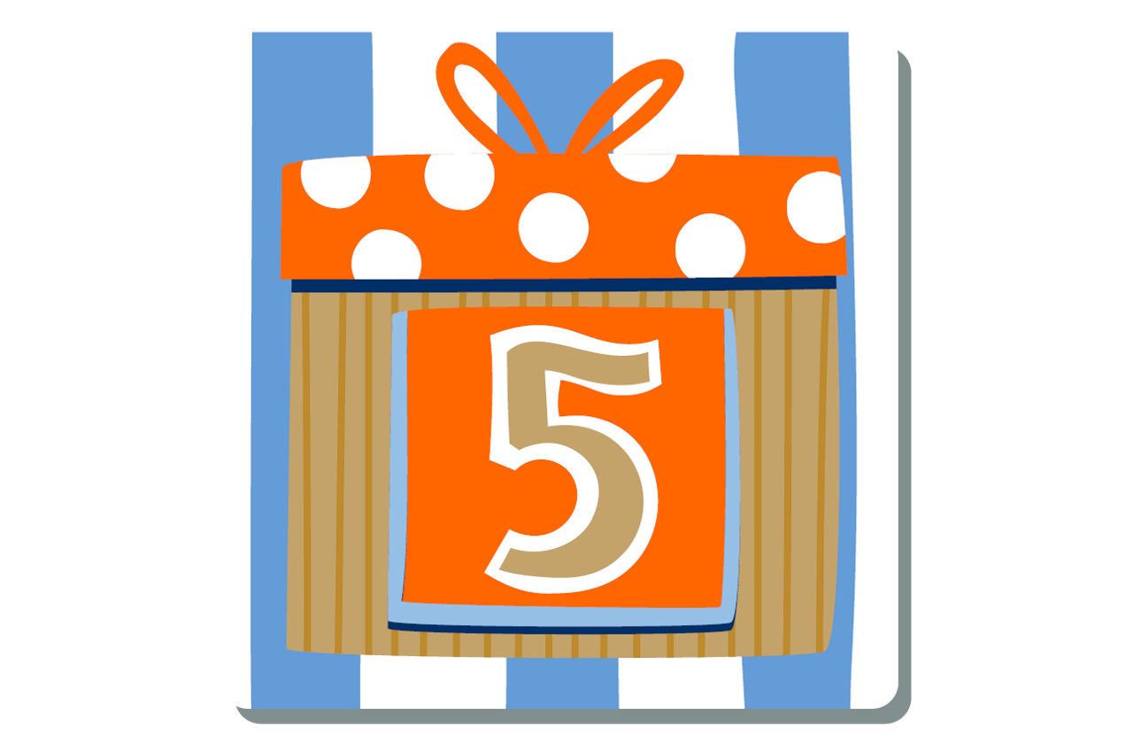 Illustrierte Zahl Eins auf weihnachtlichem Hintergrund