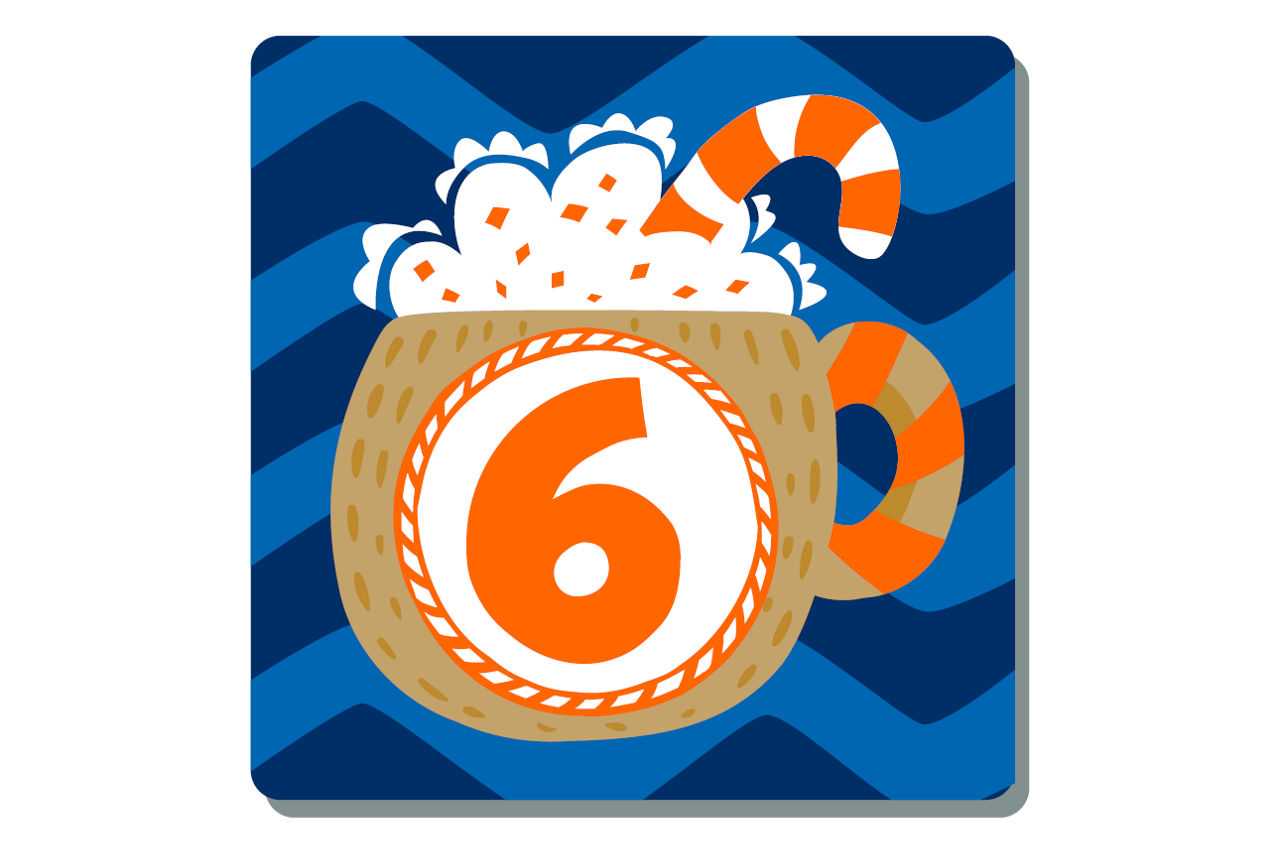 Illustrierte Zahl Eins auf weihnachtlichem Hintergrund