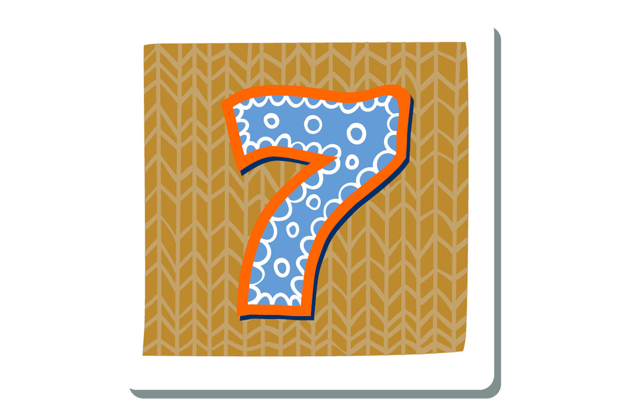 Illustrierte Zahl Eins auf weihnachtlichem Hintergrund