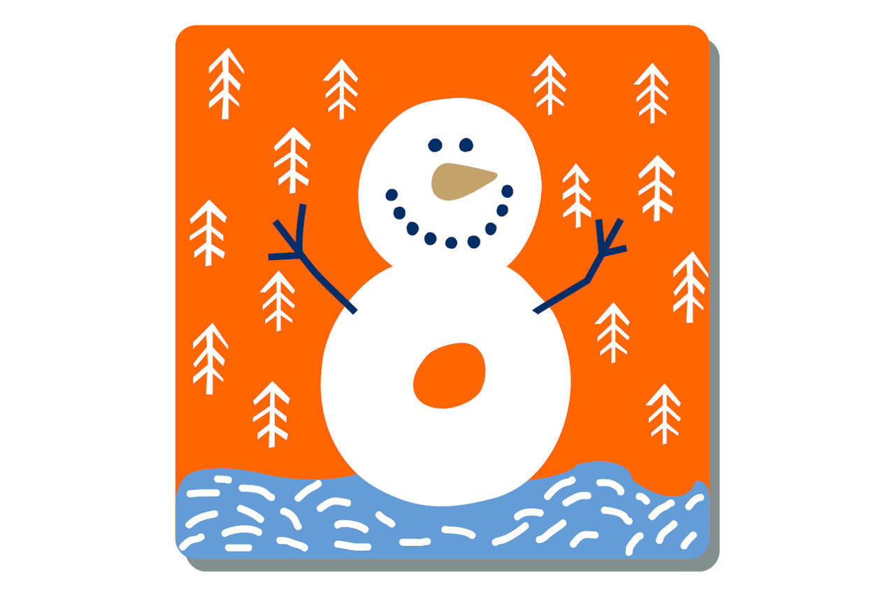 Illustrierte Zahl Eins auf weihnachtlichem Hintergrund