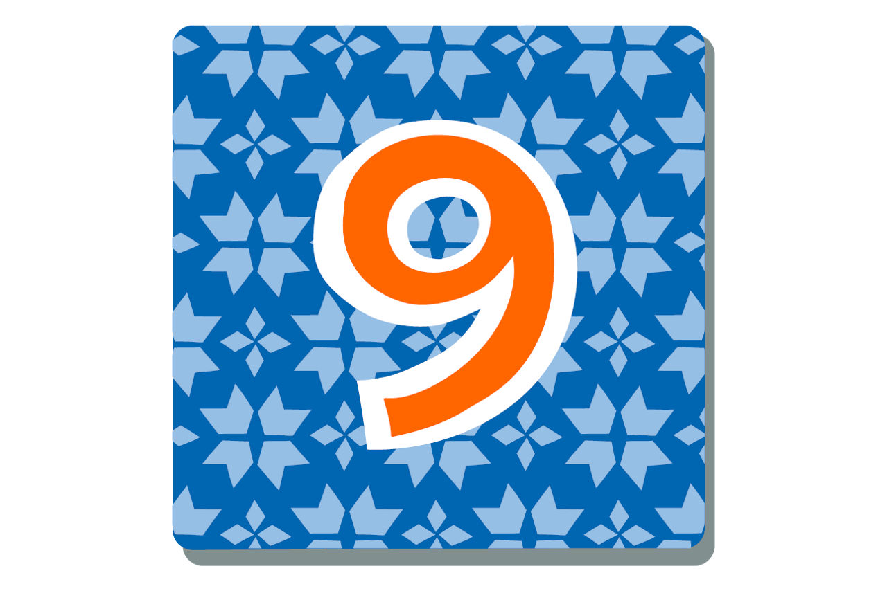 Illustrierte Zahl Eins auf weihnachtlichem Hintergrund