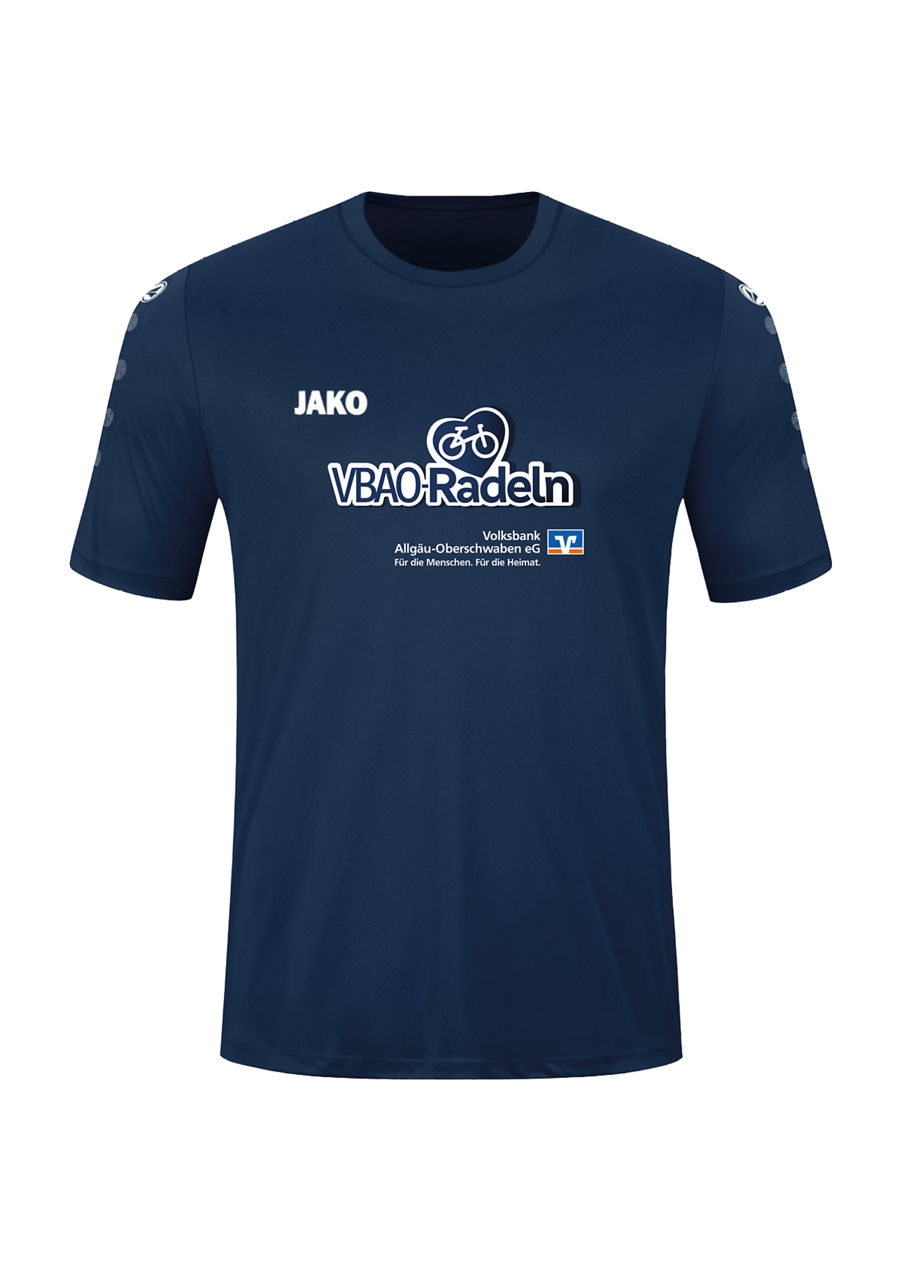 blaues VBAO-Radel Shirt Herren Schnitt mit VBAO-Radeln Logo