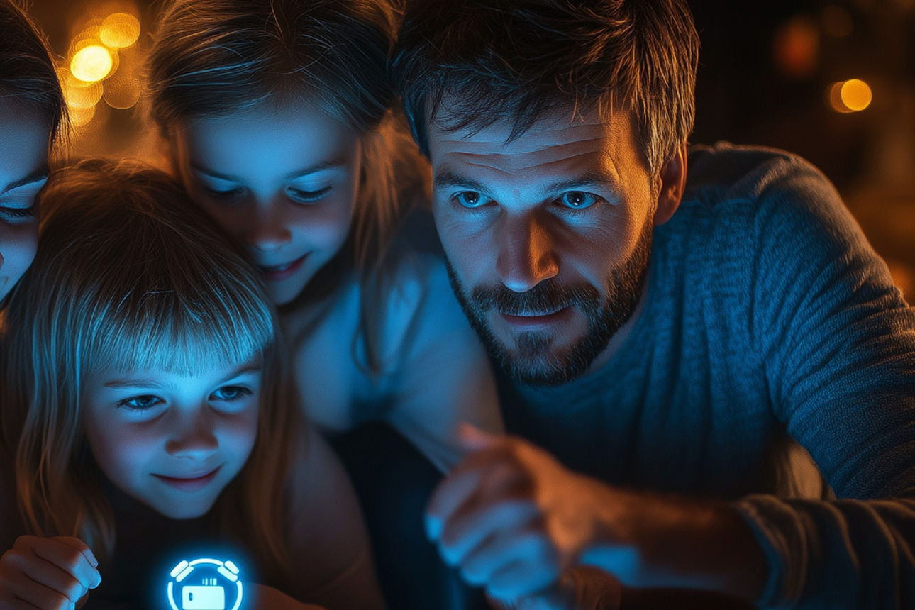 Mann mit kleinem Kind auf seinem Schoß arbeitet am Laptop