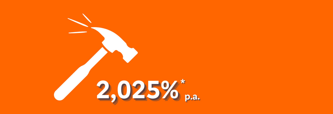 Ein Hammer schlägt auf den Zinssatz 2,025% p.a.
