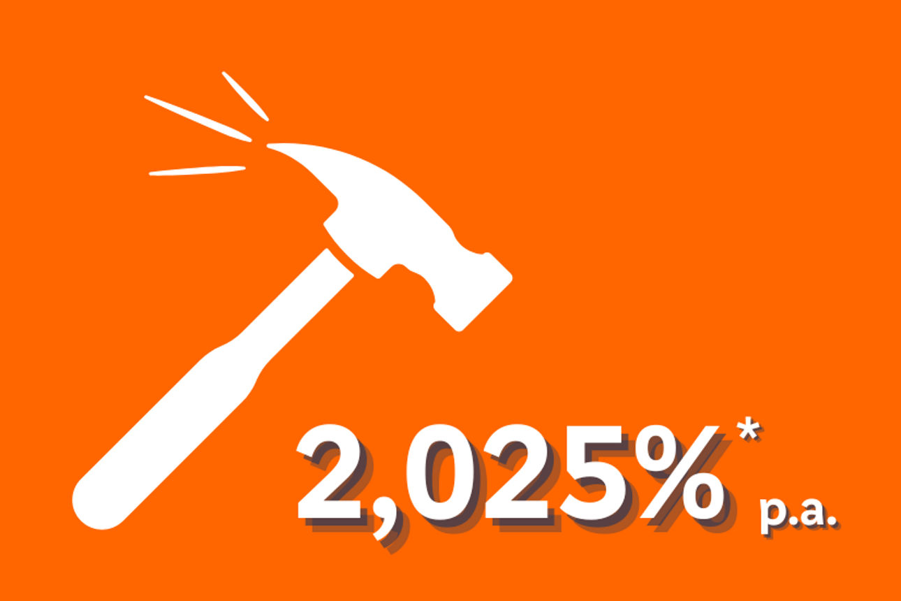 Ein Hammer schlägt auf den Zinssatz 2,025% p.a.
