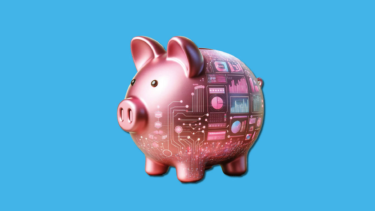 Digitales Sparschwein auf blauem Hintergrund