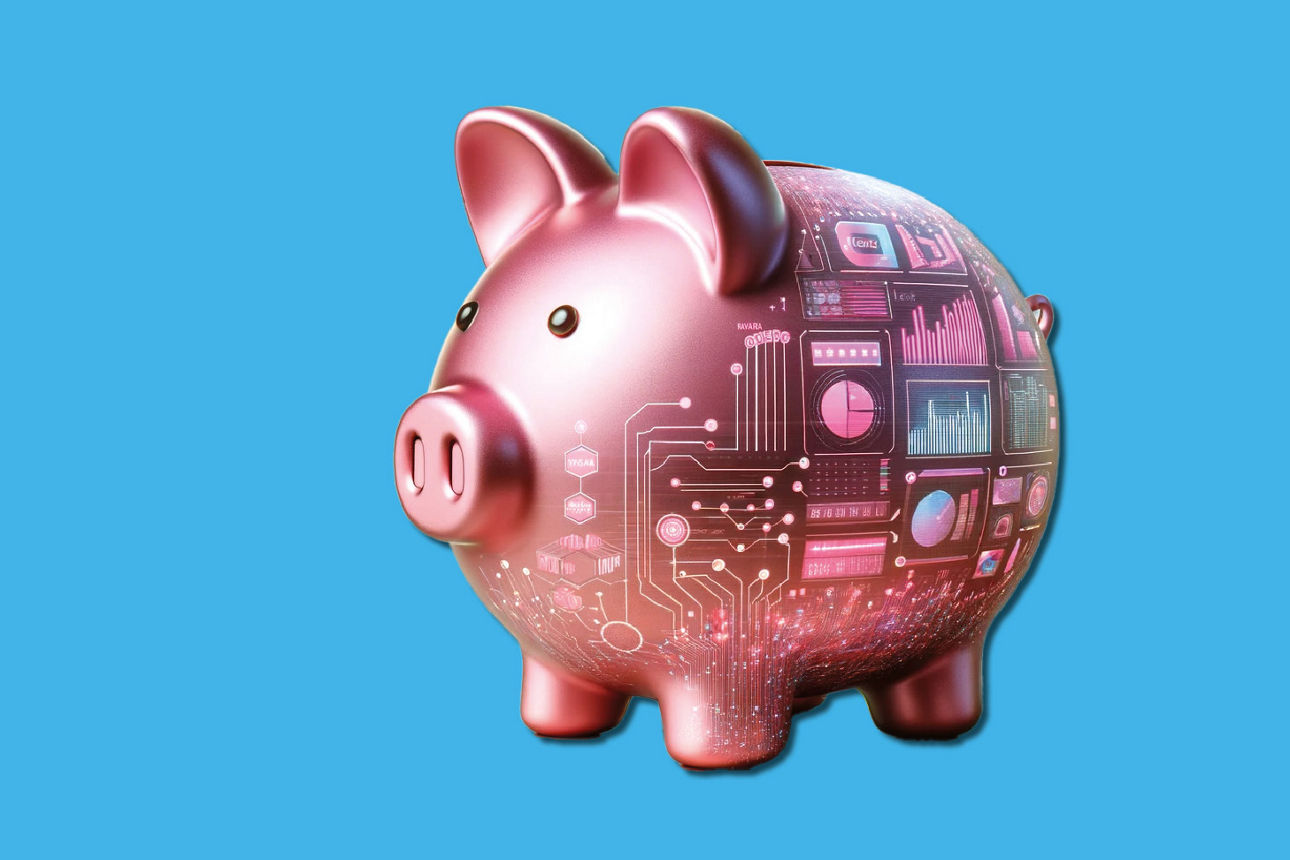 Digitales Sparschwein auf blauem Hintergrund