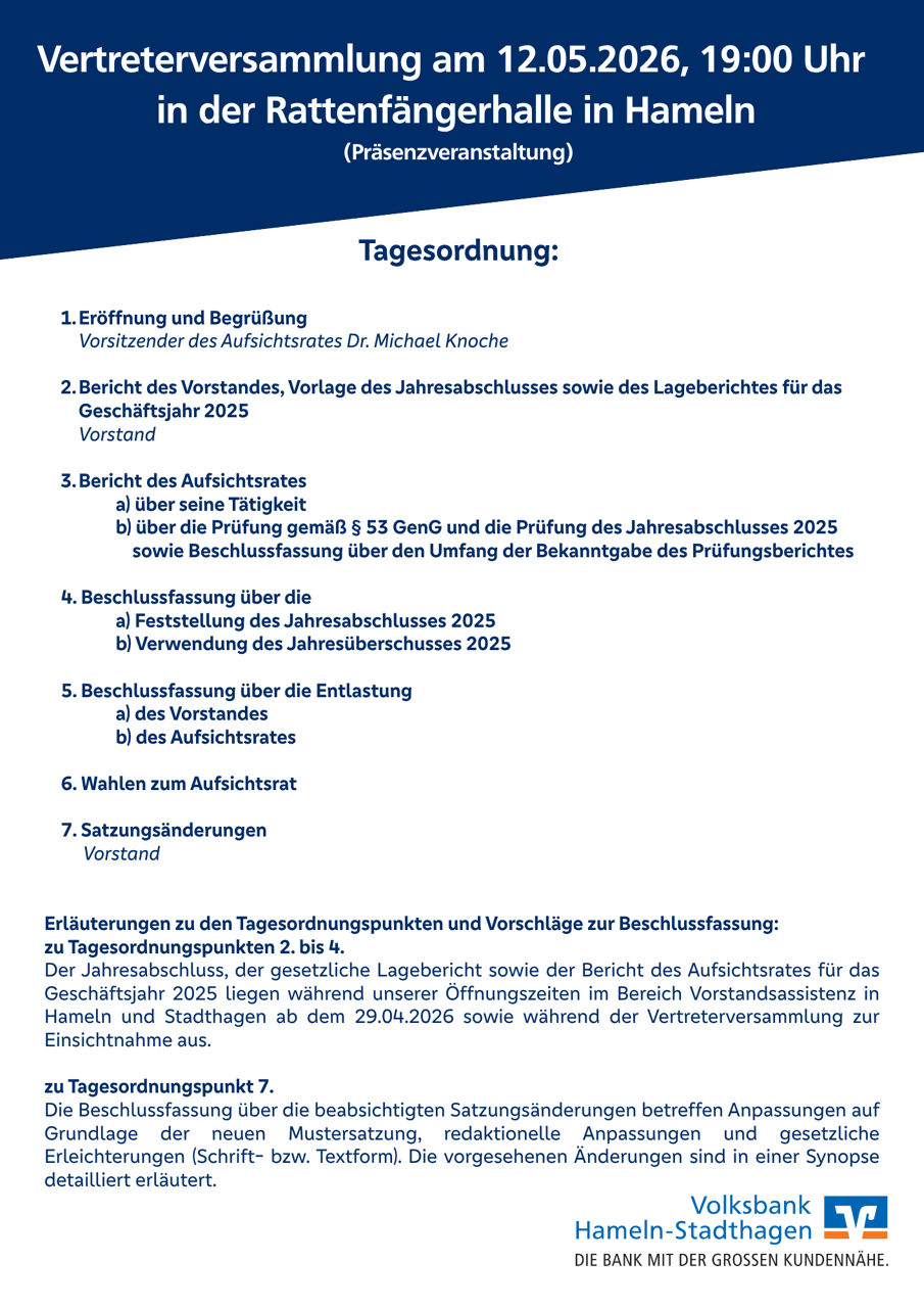 Tagesordnung zur Vertreterversammlung 2026