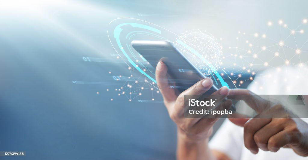 Man using mobile smart phone with global network connection, Technology, innovative and communication concept.