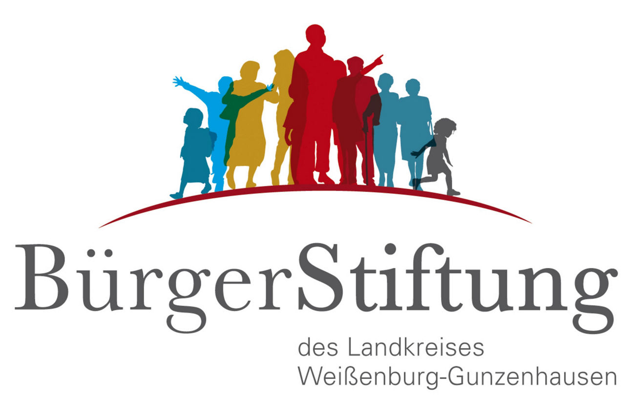 Logo der Bürgerstiftung mit bunten gemalten Personen auf einer Roten geschwundenen Linie