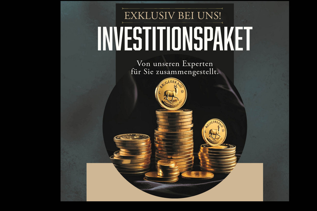 mehrere Stapel Goldmünzen mit Überschrift Investitionspakete