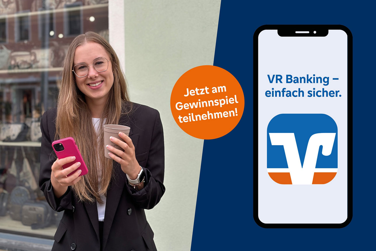 Junge Frau mit Handy und Coffee to go 