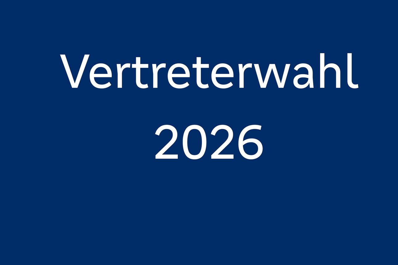 Ein blauer Hintergrund mit dem Text "Vertreterwahl 2026".