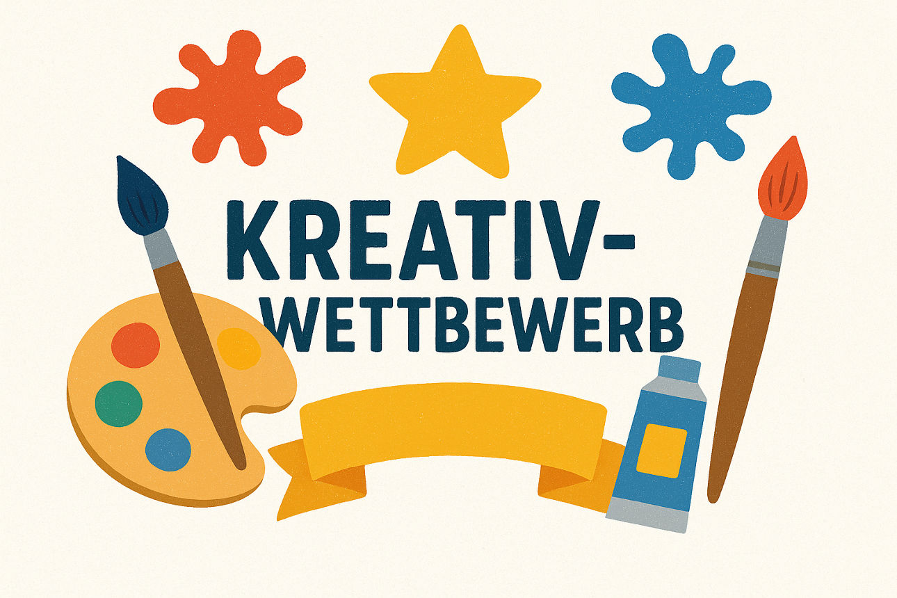 Farbpalette und Pinsel, Text Kreativwettbewerb