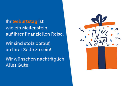Foto von einem Geschenk und Geburtstagsglückwunsch nachträglich
