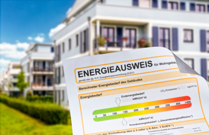 Energy pass with apartment buildings in the background
