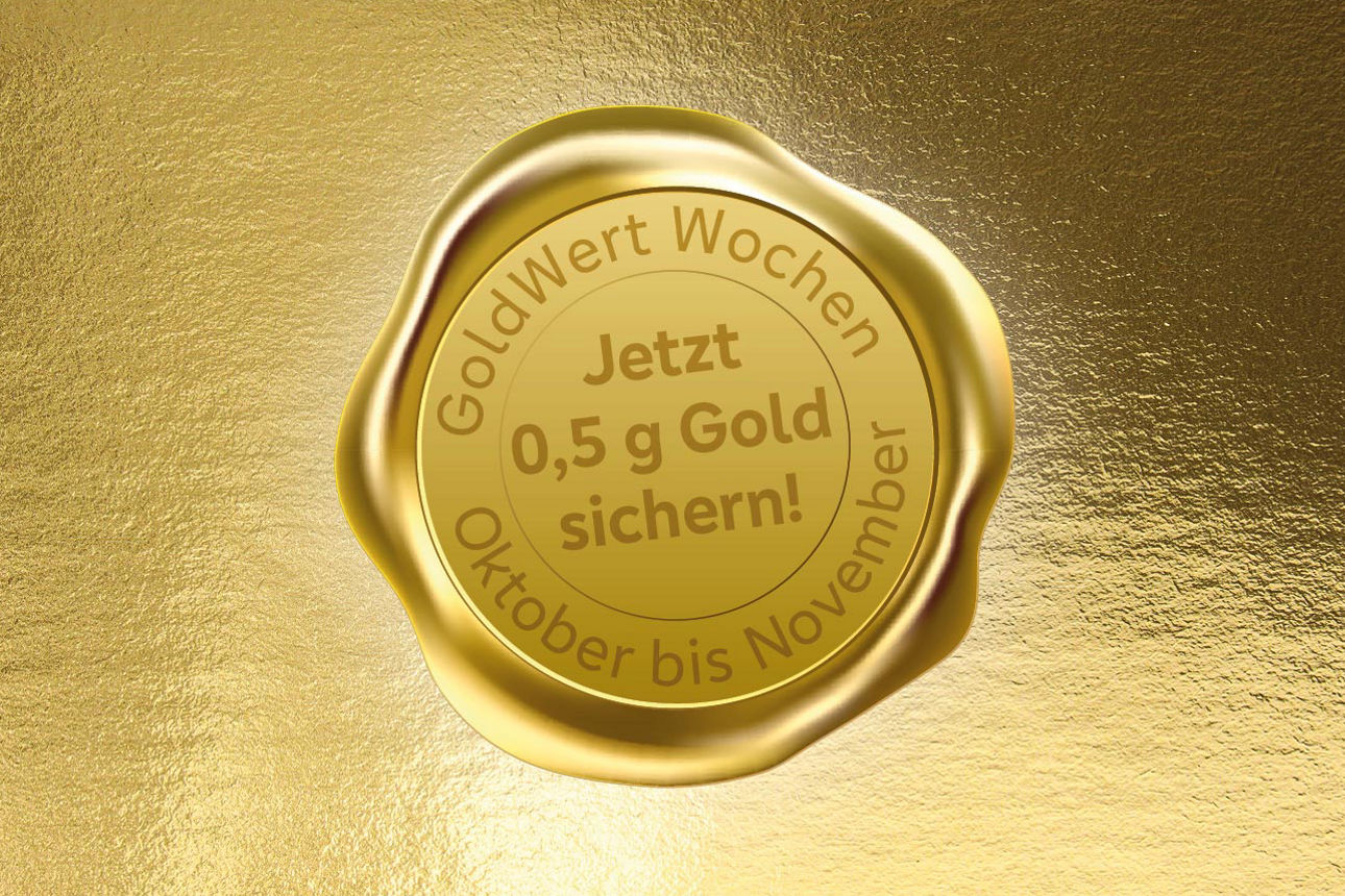 GoldWert-Siegel auf goldenem Hintergrund