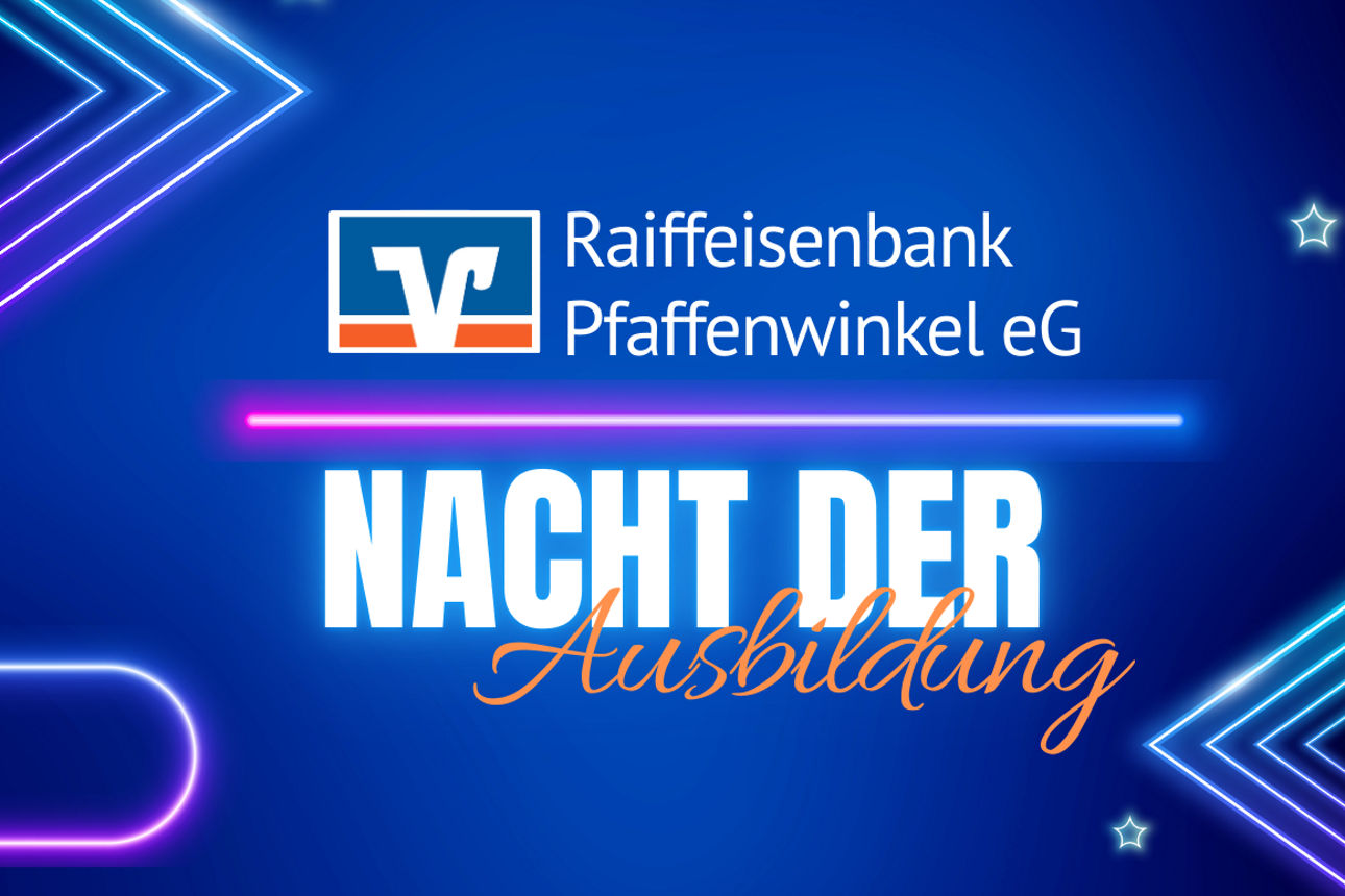 Blauer Hintegrung mit bunter Schrift "Nacht der Ausbildung"