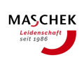 Logo Firma Maschek Schwarze-rote Schrift auf weißem Hintergrund