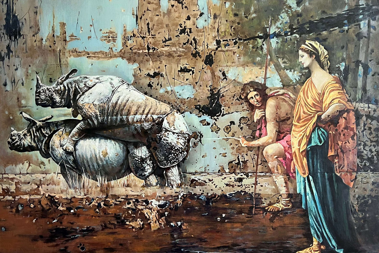 Temptation. Hommage an Nikolas Poussin. 2023. Öl auf Leinwand. 100 x 80 cm