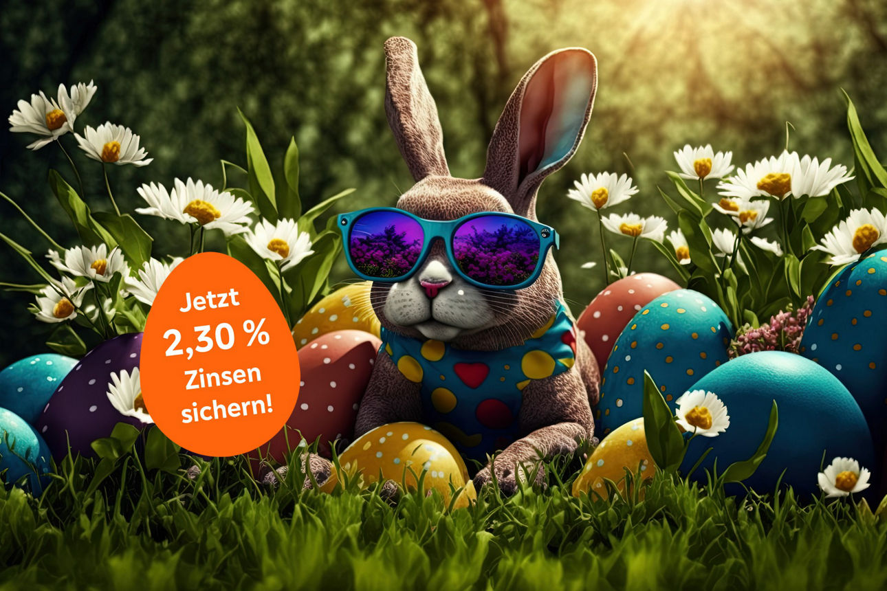 Ostermotiv mit Osterhase auf einer Wiese