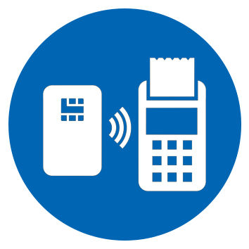 blauer Kreis mit stilisiertem Chipkarten-Lesegerät