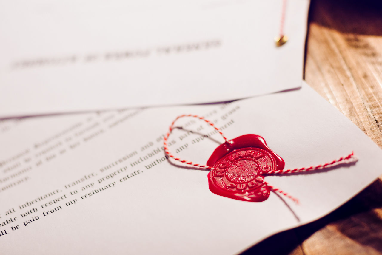 Notary public wax stamp - seal on notarized document