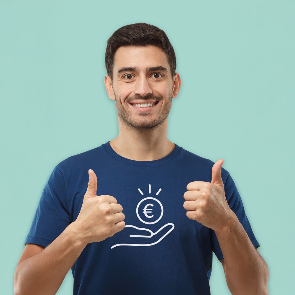Eine offene Hand über der ein Kreis mit Euro-Symbol schwebt