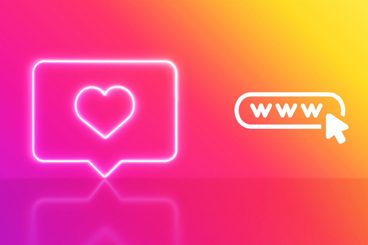 Eine neonartige Grafik mit Farbverlauf, Herzsymbol und "www" mit Pfeil.