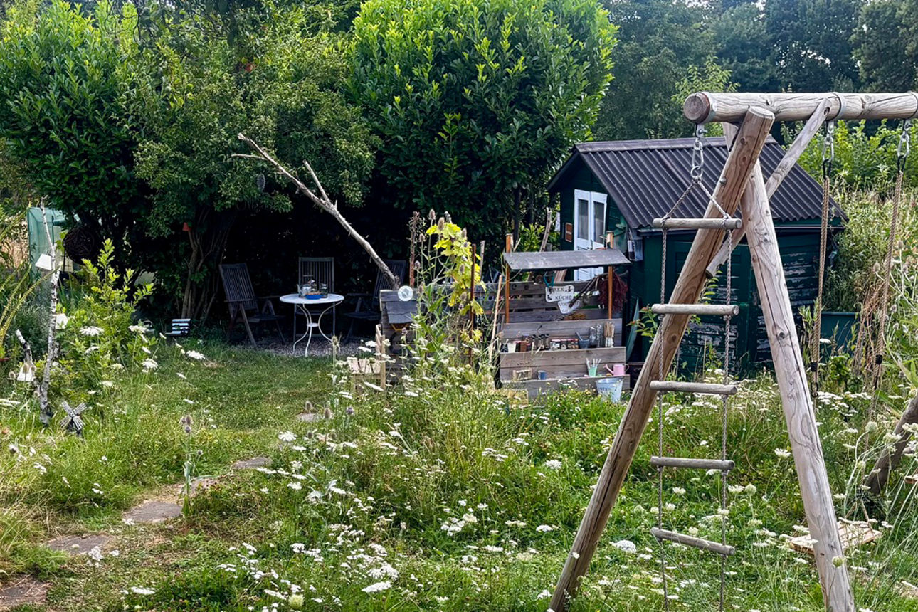 Eine Schaukel in einem naturnahen Garten