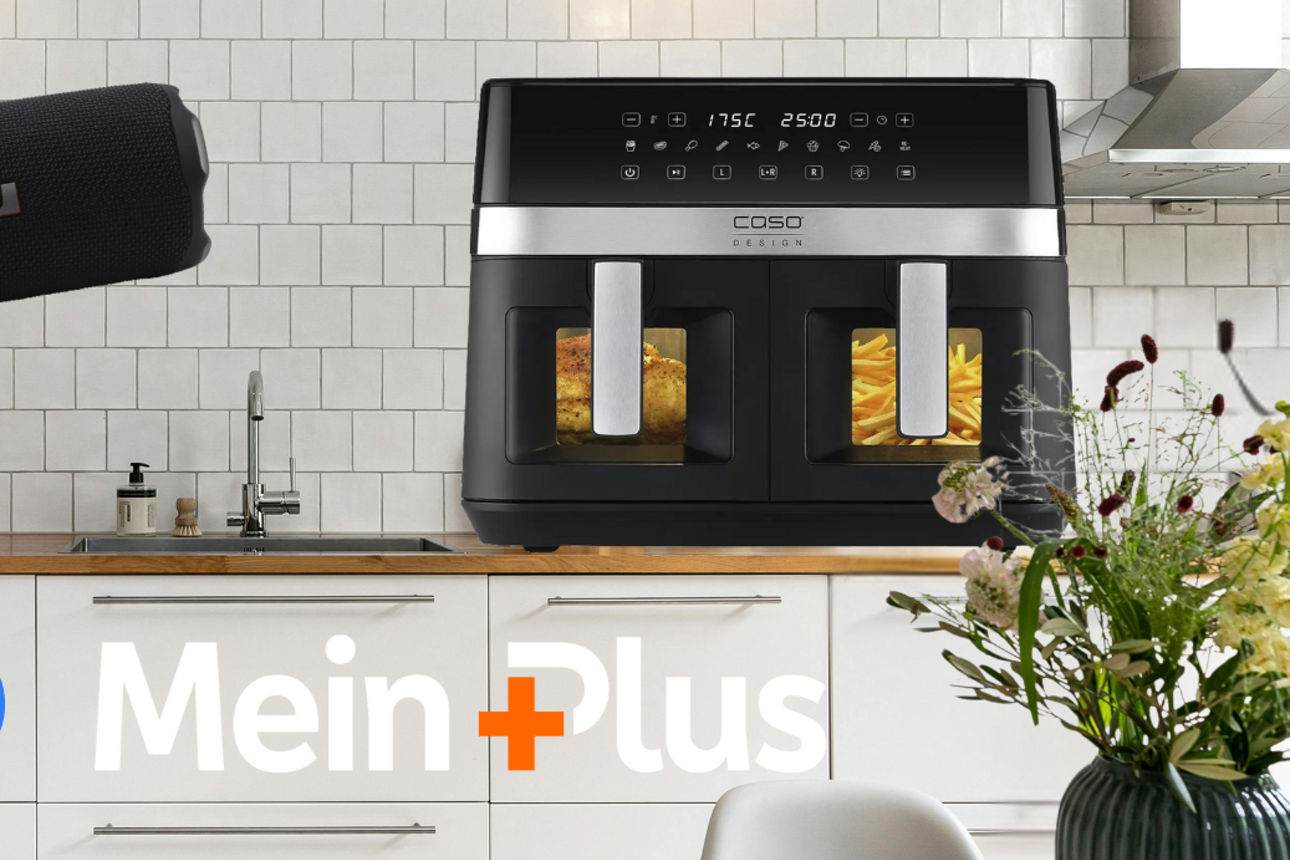 Bild AirFryer und Soundbox zu Gewinnspiel MeinPlus & Social Media 2026