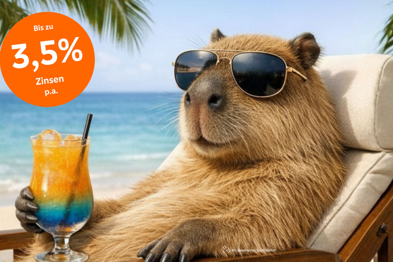 Wasserschwein mit Cocktail - Störer - bis zu 3,5% Zinsen p.a.