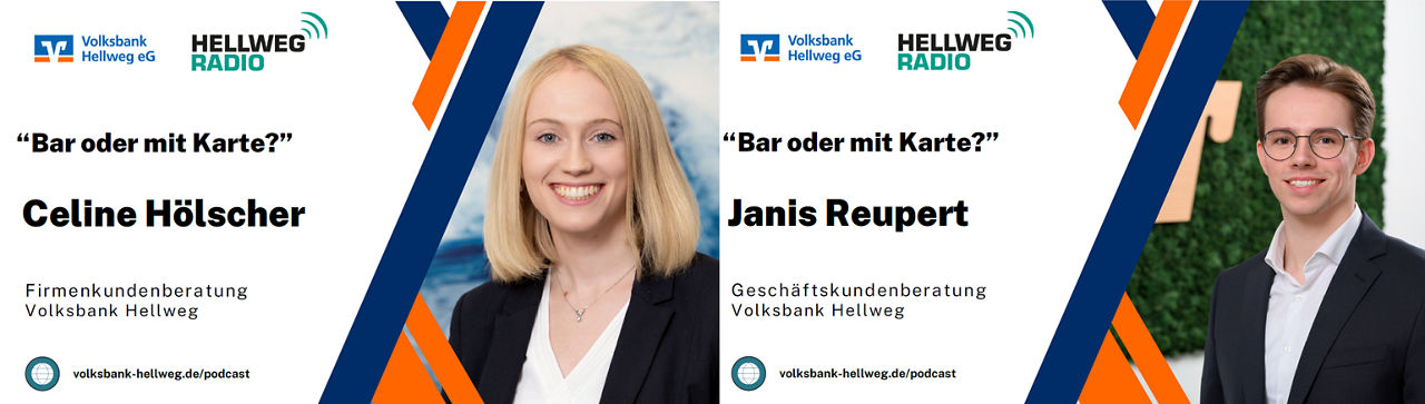 Ein Foto von Celine Hölscher, beschriftet mit ihrem Namen und ihrer Position. Daneben ein Foto von Janis Reupert, ebenso.