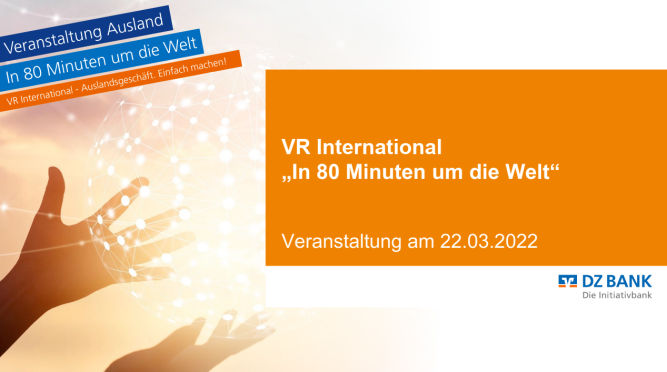 Eine Werbung für eine Veranstaltung von VR International mit dem Titel „In 80 Minuten um die Welt“. 