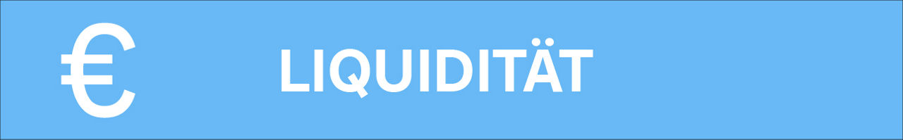 Blauer Button mit Euro-Symbol und dem Text ‚LIQUIDITÄT‘, weißer Schrift, symbolisiert finanzielle Verfügbarkeit.