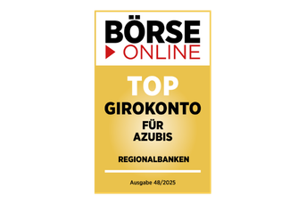 Die Grafik bildet ein Siegel von BörseOnline mit der Bewertung ''Top-Girokonto für Azubis'' ab.
