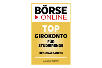 Die Grafik bildet ein Siegel von BörseOnline mit der Bewertung ''Top-Girokonto für Studierende'' ab.