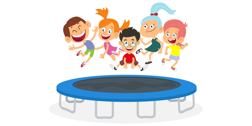 Illustration von Kindern die Trampolin springen