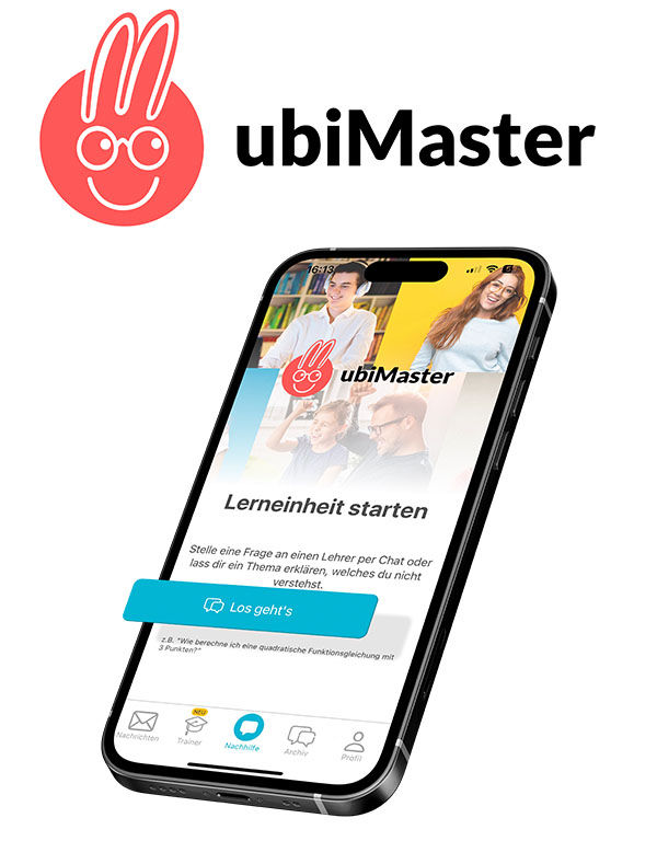 Logo von ubiMaster und Smartpohne mit Ansicht aus der ubiMaster App