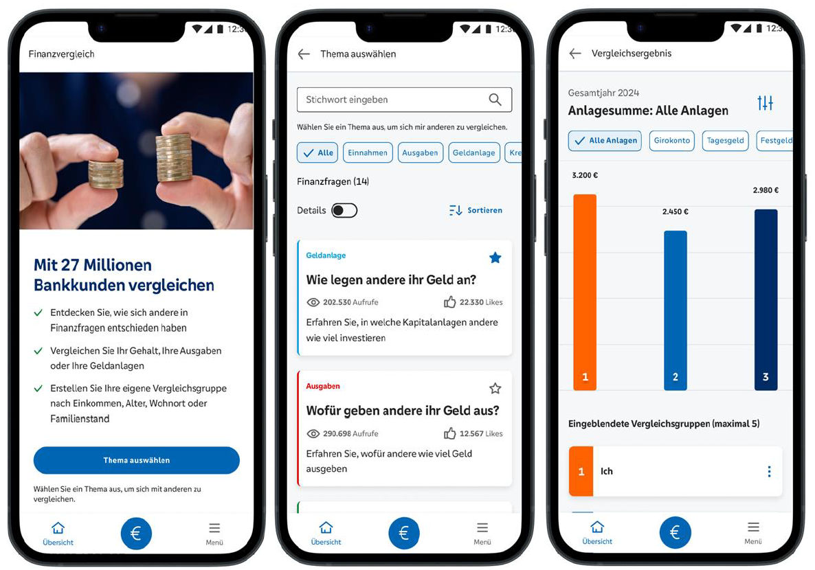 Bilder vom einrichten des Finanzvergleichs auf einem Telefon 